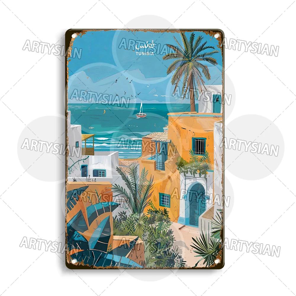 Maghreb Travel Cityscape Metal Sign Tunisia Alger Algeria Chefchaouen Morocco Marrakesh Oran Kabylie Hammamet Tunis Gafsa Plaque