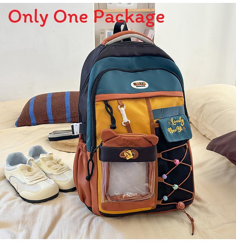 Lightweight Dualcolor Nylon Backpack With Shoulder Padding And Letter Pattern For Daily Travel