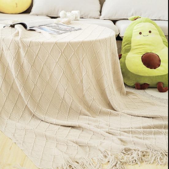 Knitted Blanket with Tassels Lightweight Stretchy Woven Blanket for All Season Machine Washable Throw Blanket for Couch Bed Sofa