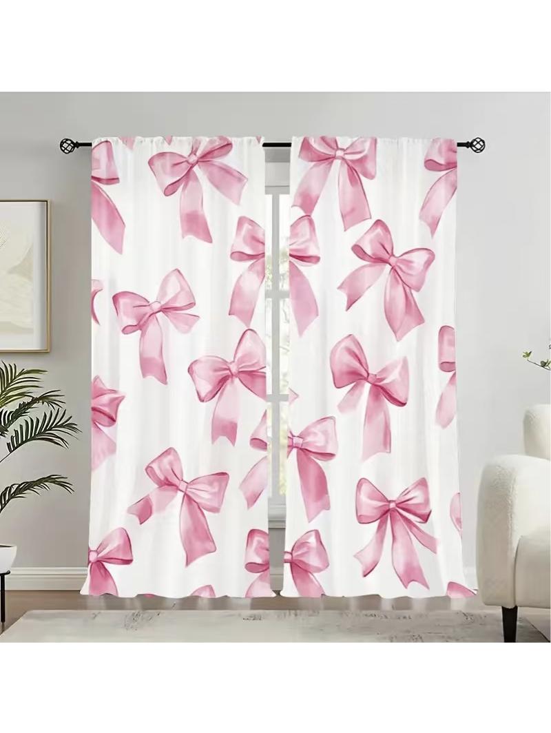 

2PCS Pink Bow Curtains with Rod Bag Design for Privacy Protection Suitable for Various Decorative Scenarios 100*130 Rod Pocket 1pcs