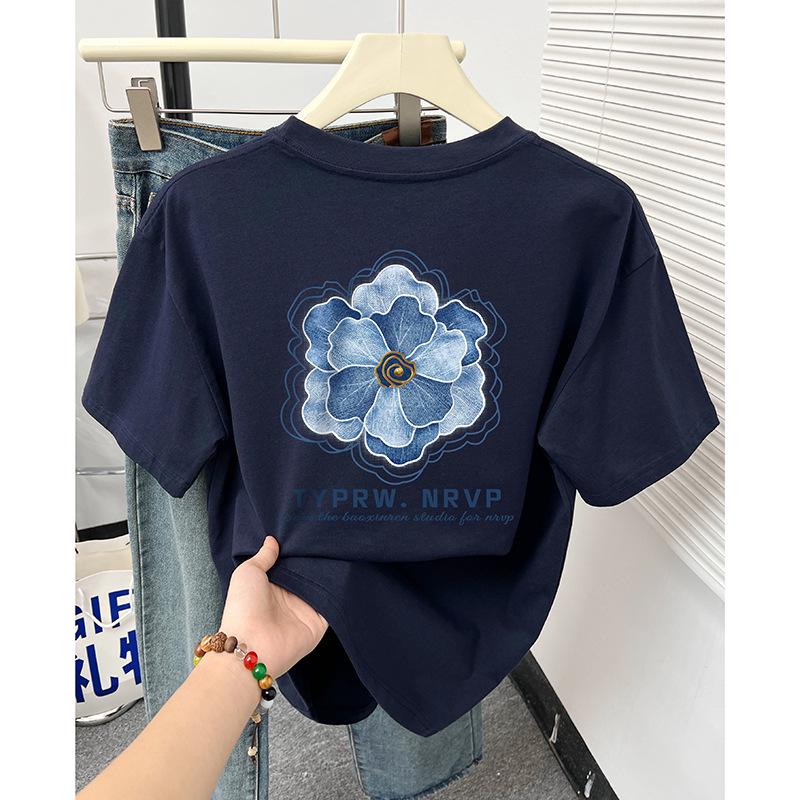 

Women s Floral Print Pure Cotton Casual Half Sleeve T-Shirt XL глубокий/синий