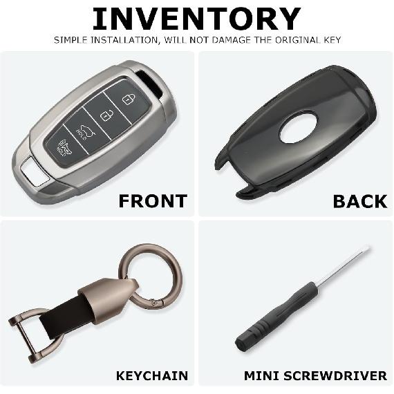 for Hyundai Key Fob Cover, 4-Button, Keychain Accessories for 2018- Kona, Azera, Elantra GT, Santa Fe, Veloster, Venue