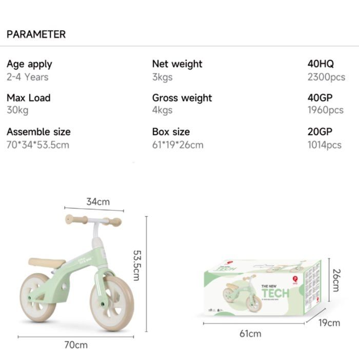 Laufrad für Kinder - QPLAY - Minze - Höhenverstellbar - 9"-Räder - Lenkeinschlagsbegrenzer