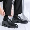 Spring Fashion Men's Block Formal Work Leather Shoes Classic Black Comfortable Lace Up Men's Pointed Carved Casual Leather Shoes