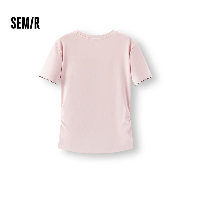 Semir Women's Slim Fit Pleated Color-Block Short Sleeve T-Shirt