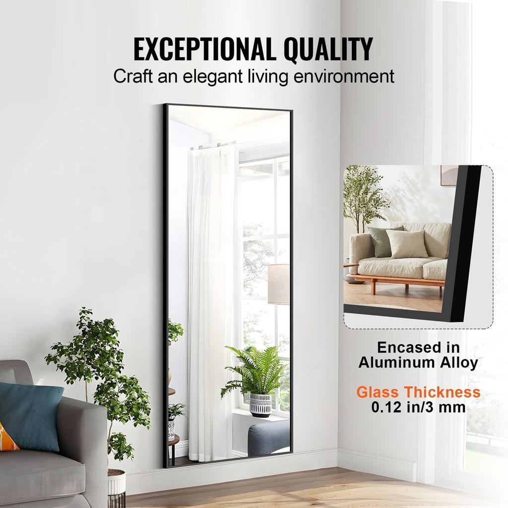 Full Length Floor Mirror 71'' X 31'' Free Standing Wall Mounted Tempered