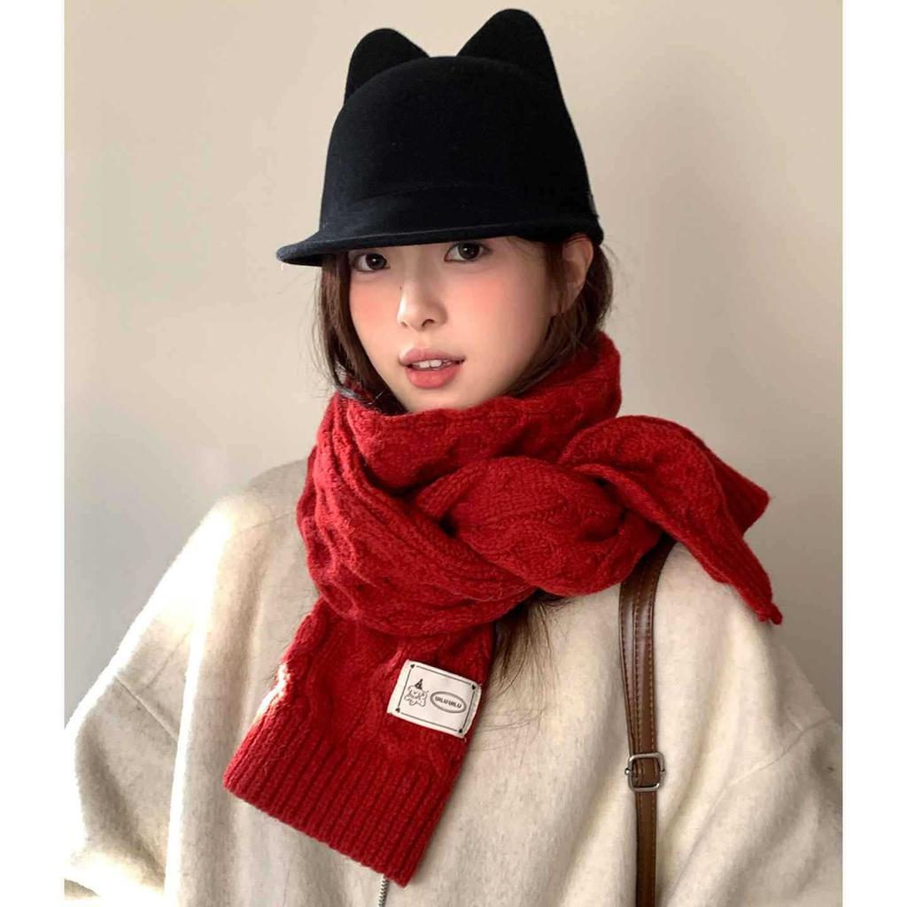 New Christmas atmosphere red knitted scarf women's winter thickened neck protection warm scarf versatile tide