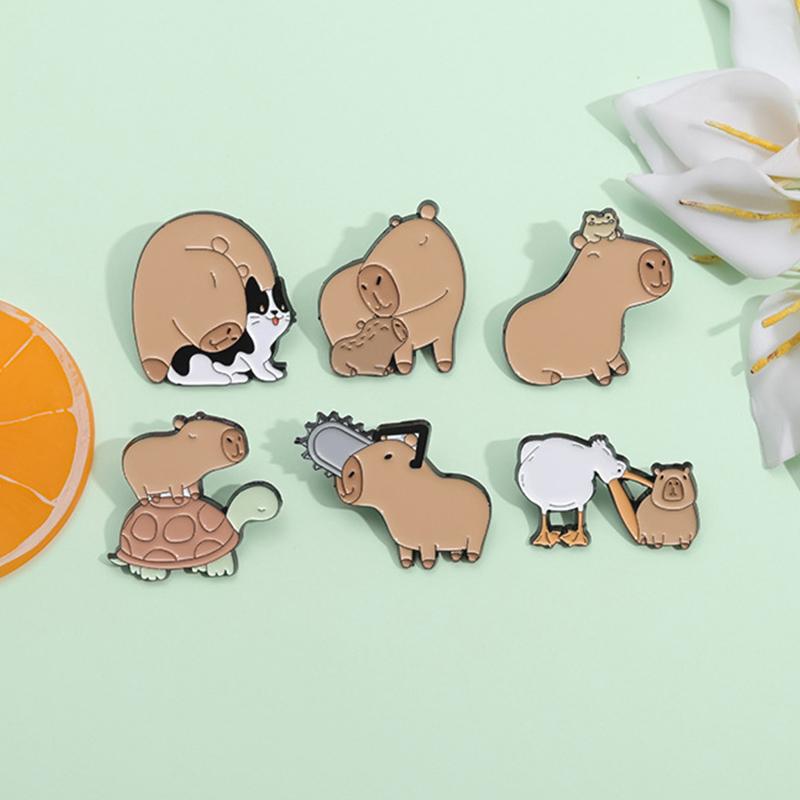 2-9pcs/set Cute Capybara Enamel Pins Creative Cartoon Animal Brooch Lapel Badge Funny Jewelry Accessories Gifts For Kids Friends