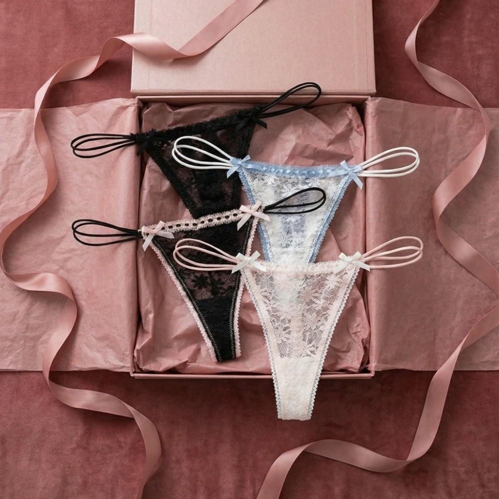 Transparent Underwear for Women Bow Panties Mesh Lace Briefs Lingerie Flower Lace Thong  Girl