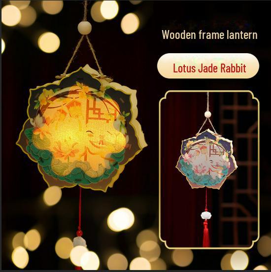 DIY Ancient Style Hanfu Luminous Rabbit Lantern Kit with Wooden Frame for Kids - Mid-Autumn Festival