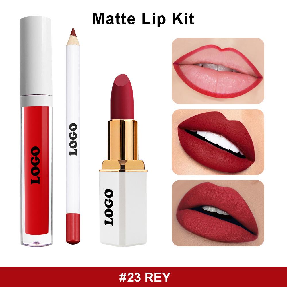 Cross-Border Velvet Matte Lip Set: Long-Lasting, Non-Fading 3-Piece Lip Gloss, Lipstick, and Lip Liner.
