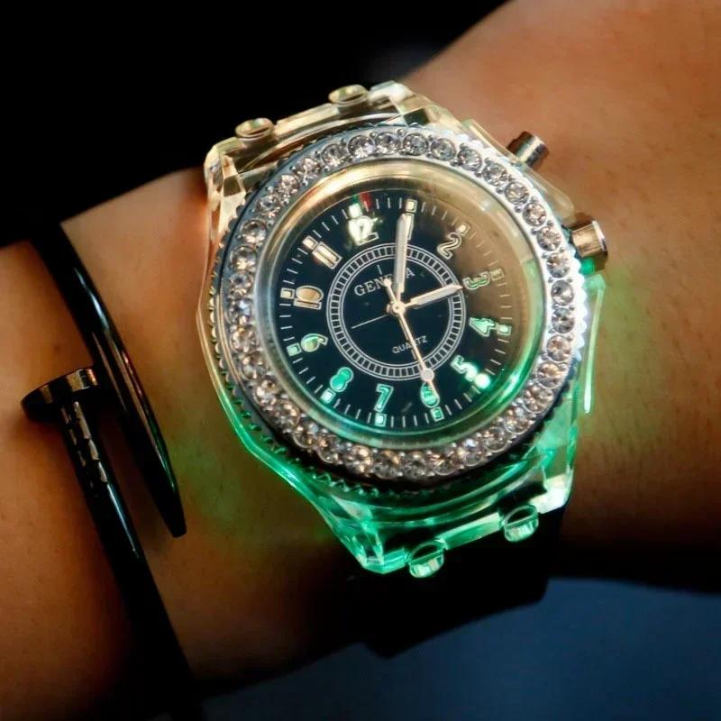 

Женские классические часы со светодиодной подсветкой Цифровые часы для пары Силиконовые кварцевые светящиеся часы желейного цвета Светящиеся часы