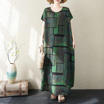 Short Sleeve Plus Size Cotton Vintage Floral New In Dresses for Women Casual Loose Long Summer Dress