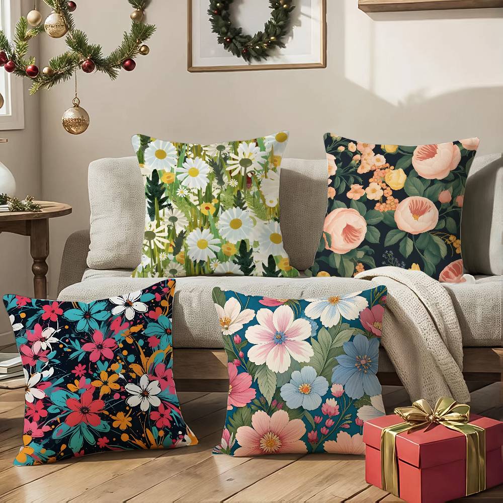 Bright And Elegant Single Printed Flowers Pillow Case Comfort Sofa Bed Silky Elegant Invisible Zipper Decorative Cushion Cover
