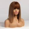 ALAN EATON Ombre Brown Golden Short Straight Hair Lolita Bobo Wigs with Bangs Synthetic Wigs For Women Cosplay Heat Resistant