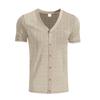 Mens V Neck Short Sleeve Solid Color Button Front Casual Summer T Shirt