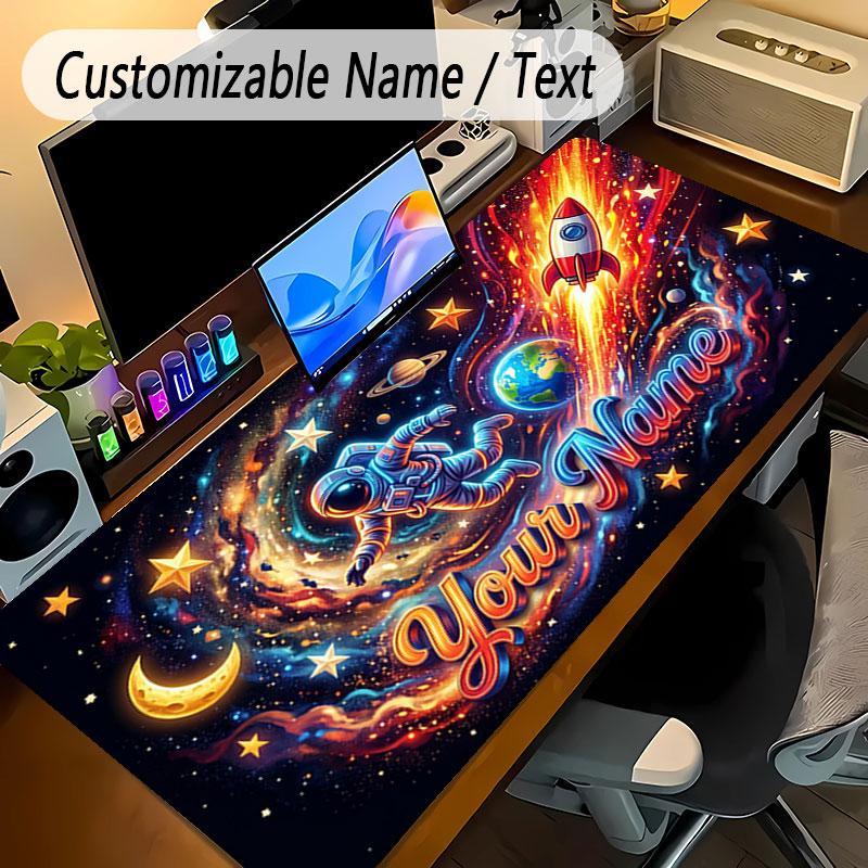 Astronaut Space Theme Personalized Mouse Pad Custom Name Text Non Slip Desk Pad For Laptop Office Desktop