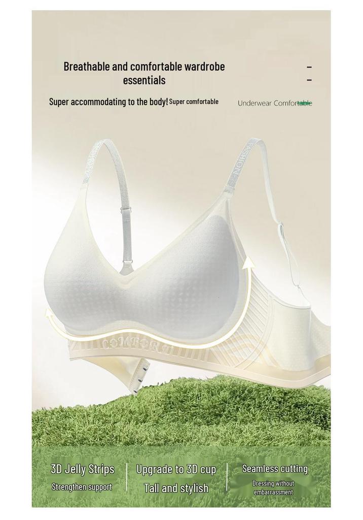 Breathable Seamless Bra: Semi-Fixed Cups, No Underwire, Side Bust Support, Integrated Lifting for Small Breasts.