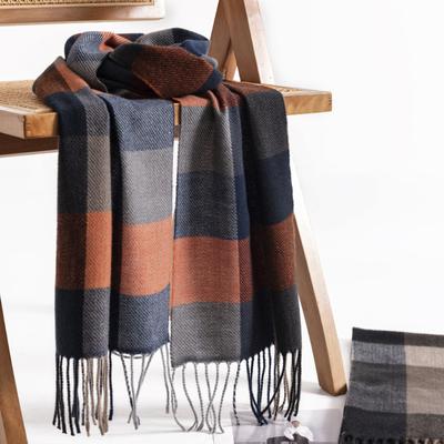 New Checkerboard Men's Faux Cashmere Scarf for Winter Commuting A Simple and Warm Neck Protecting Scarf