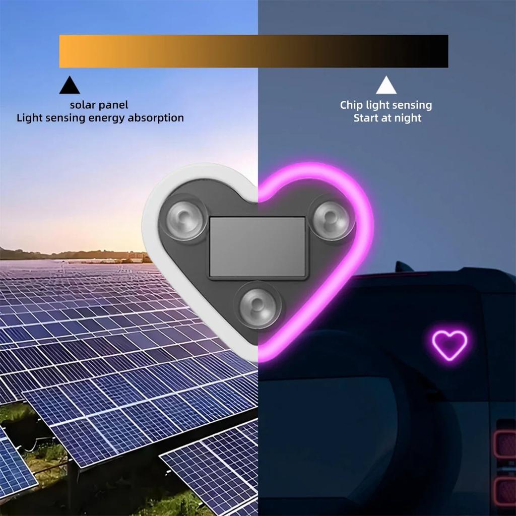 Automotive Triangle Window LED Solar Heart Neon Light Rear Window Illuminated Interior Decoration Atmosphere Light Accessories