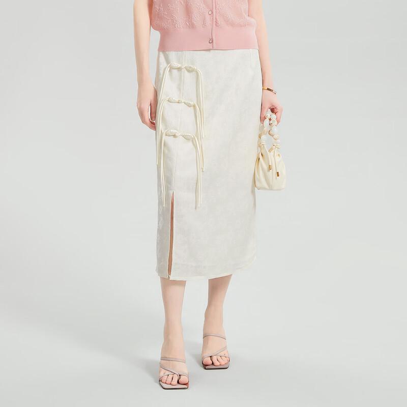 Snowforte New Chinese Style Jacquard Tassel Satin A-line Skirt M