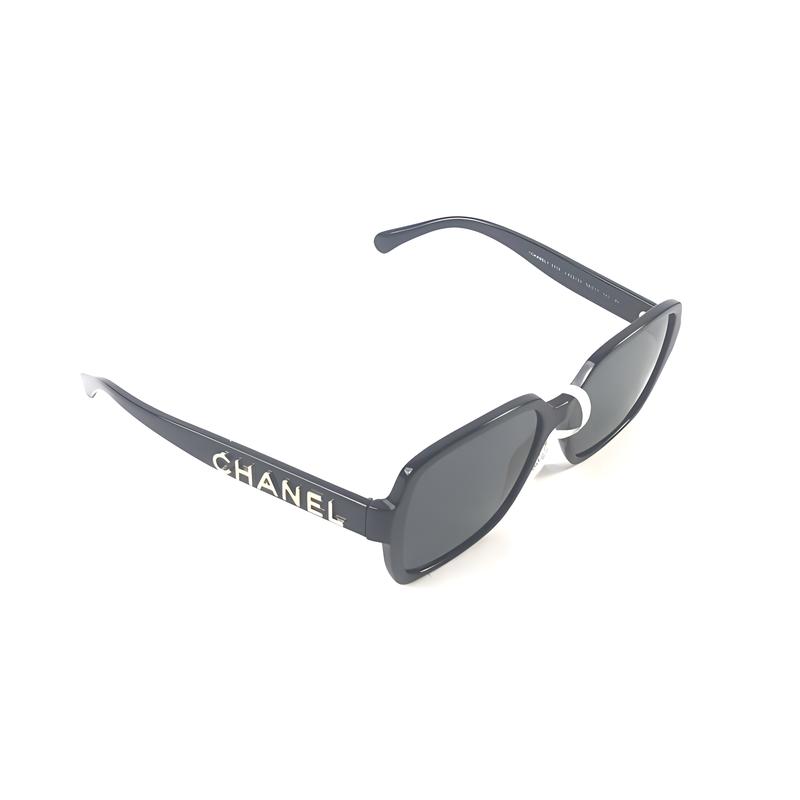 CHANEL letter logo irregular sunglasses women's black