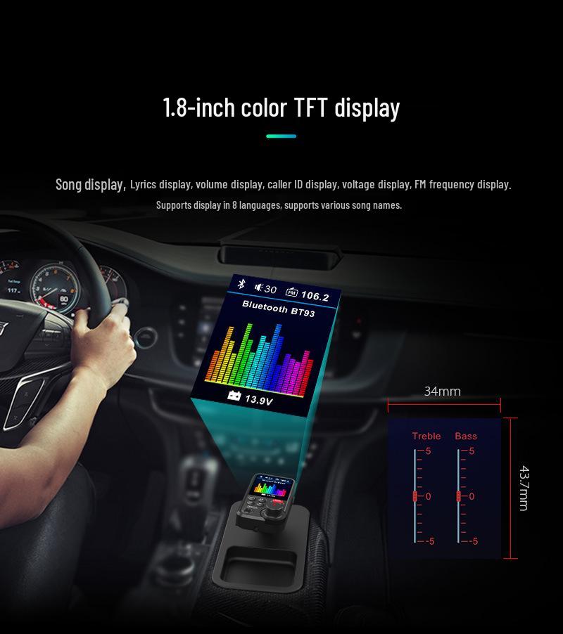 BT93 Bluetooth FM Transmitter: Car MP3 Player with USB, Lossless HiFi, High/Low Tone Equalizer