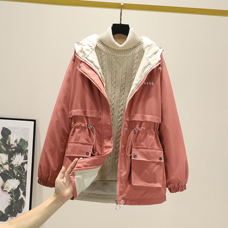 

Флисовая утолщенная куртка женская осенне-зимняя новая универсальная повседневная короткая свободная одежда женская модная L темно-розовый