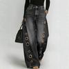 D Spring and Summer New Metal Heterosexual Corns European and American Women's Clothing Solid Color Horse Slip Loose Jeans Spot