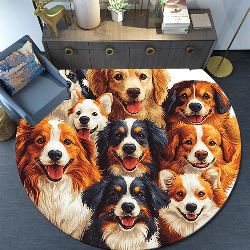 Dogs Collage Round Area Rug,Carpet Rug for Living Room Bedroom Sofa Playroom Decor,Non-slip Floor Mat