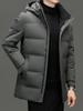 Men's Mid-Length Winter Down Jacket with Detachable Hood - Thick, Warm White Duck Down for Casual Wear