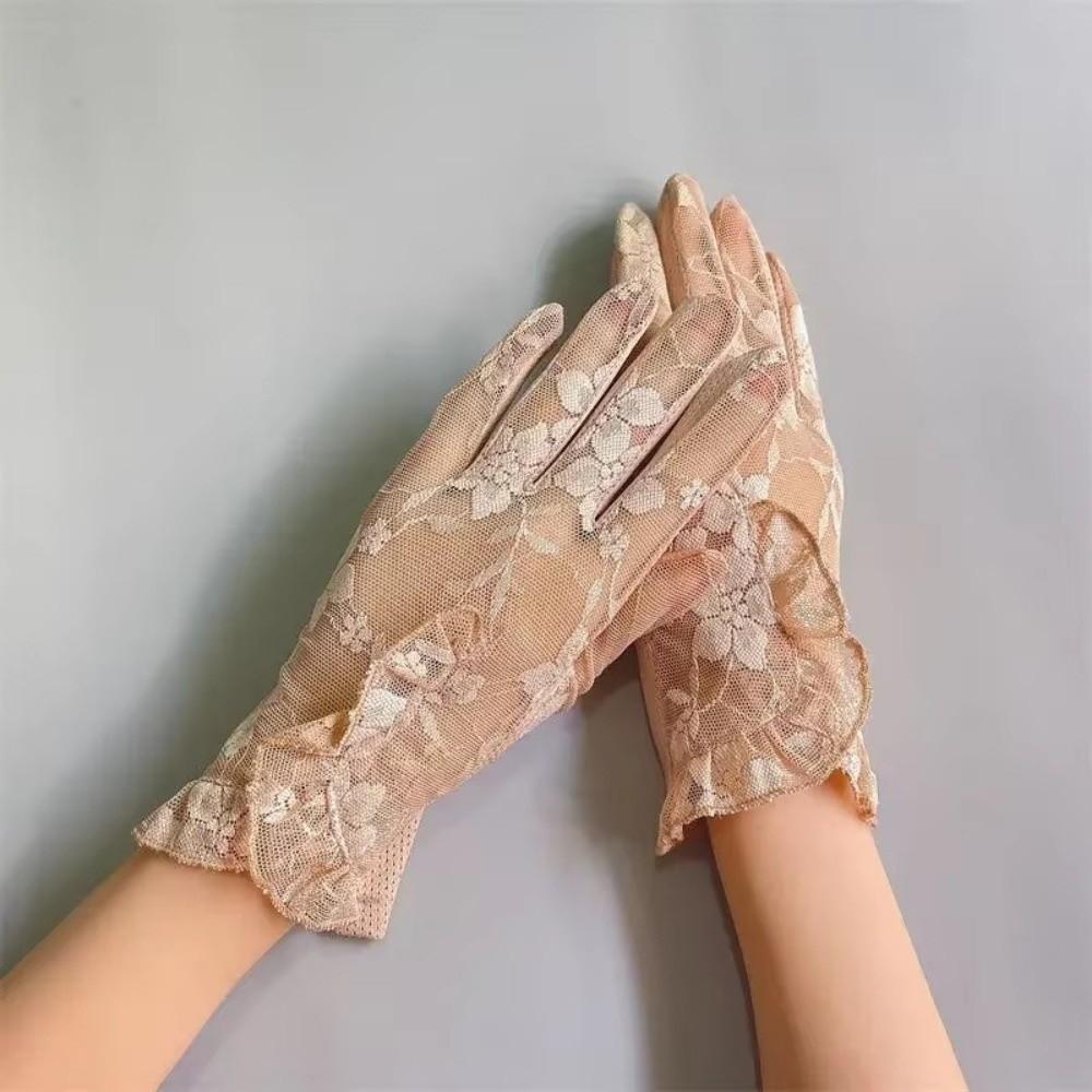 Elegant Hollow Touch Screen Gloves Breathable Anti-skid Sunscreen Gloves Lace Mesh Short Thin Gloves Driving UV Gloves