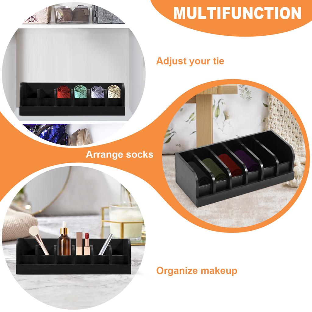 Natural Bamboo Belt Organizer 6-Grids Closet Belt Storage Rack Save Space Multipurpose Drawer Tie Purse Storage Displayer Holder