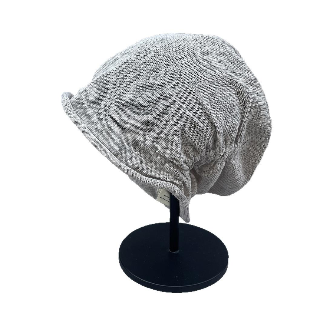 Designer large version linen stacking hat women's summer light and breathable versatile knitted pullover hat showing a small cold hat