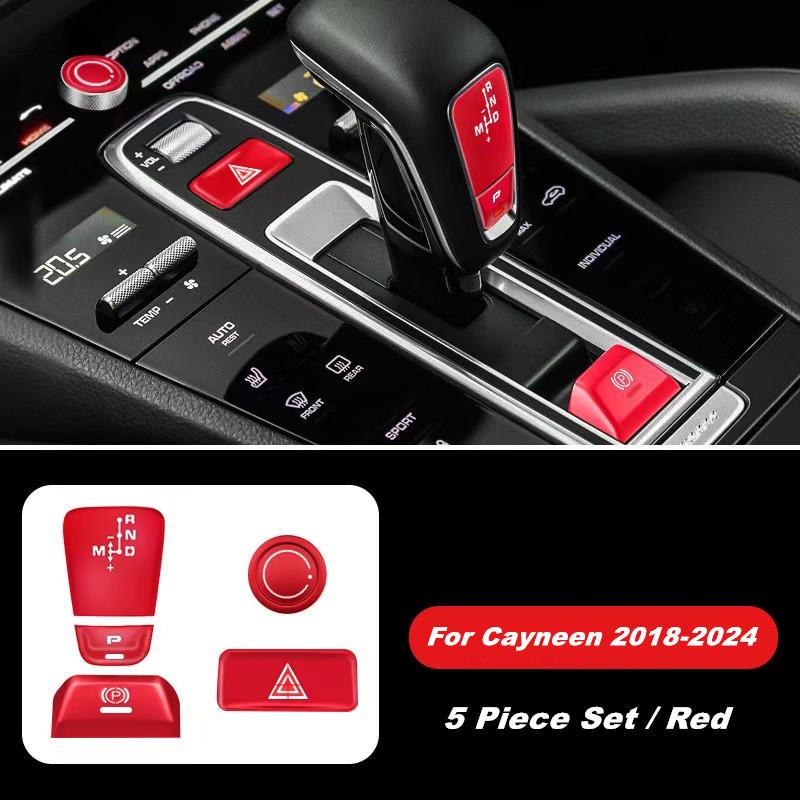 5 Piece Metal Car Central Console Gear Shift Knob Panel P Button Cover Trim For Porsche Cayenne 2018-2025 Interior Accessories