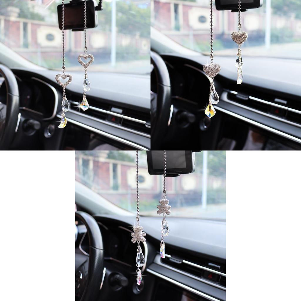 Car Rearview Mirror Pendant Decorative Crystal Hanging Ornament Simple Style Diamond Material