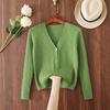 2025 Women's V-neck Loose Knit Cardigan - Short, Long Sleeve Sweater for Spring & Autumn