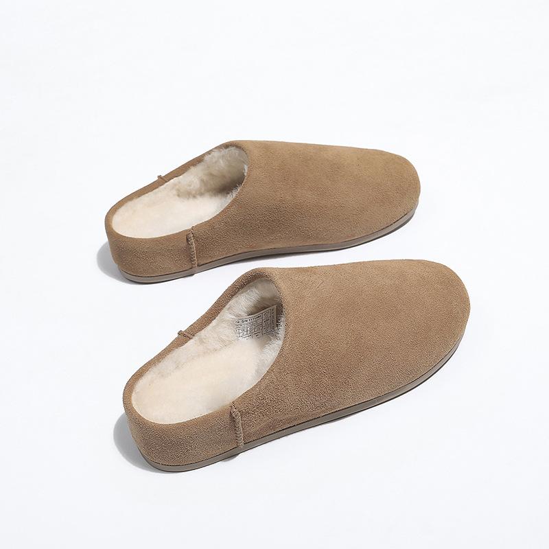 Thick-soled Fur Integrated Wool Shoes Women's 2025 Autumn and Winter New Bag Head Half Slippers Casual Warm Non-slip Cotton Shoes