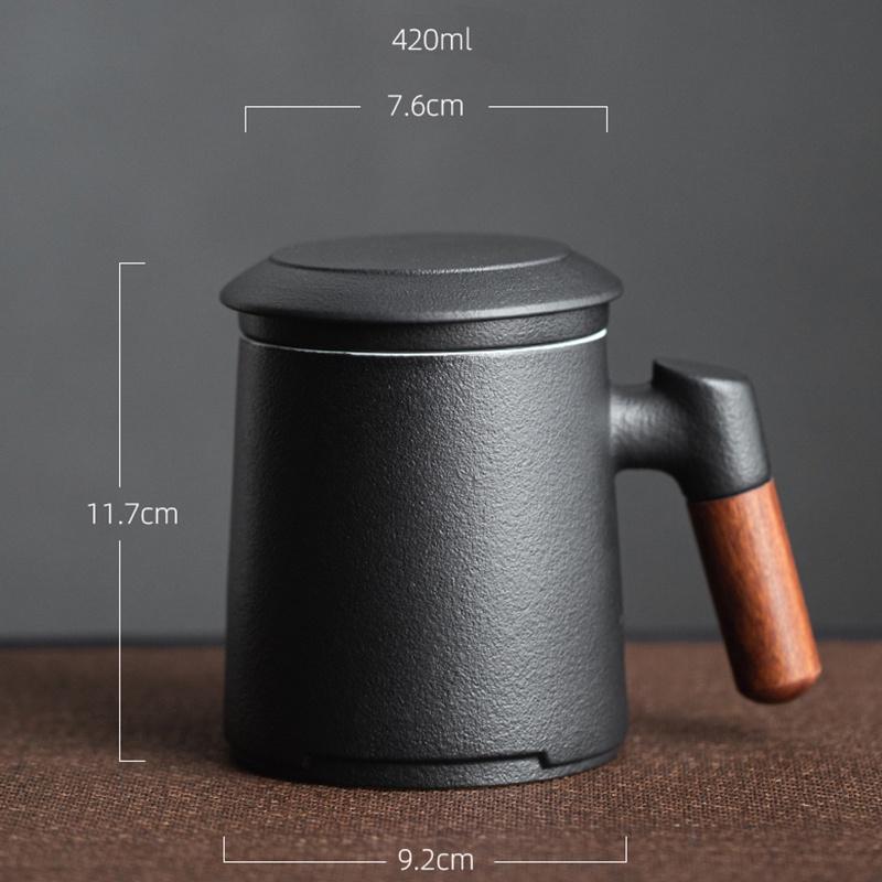 420ml Ceramic Mug with Wooden Handle Tea Water Separation with Lid Office Filter Mug