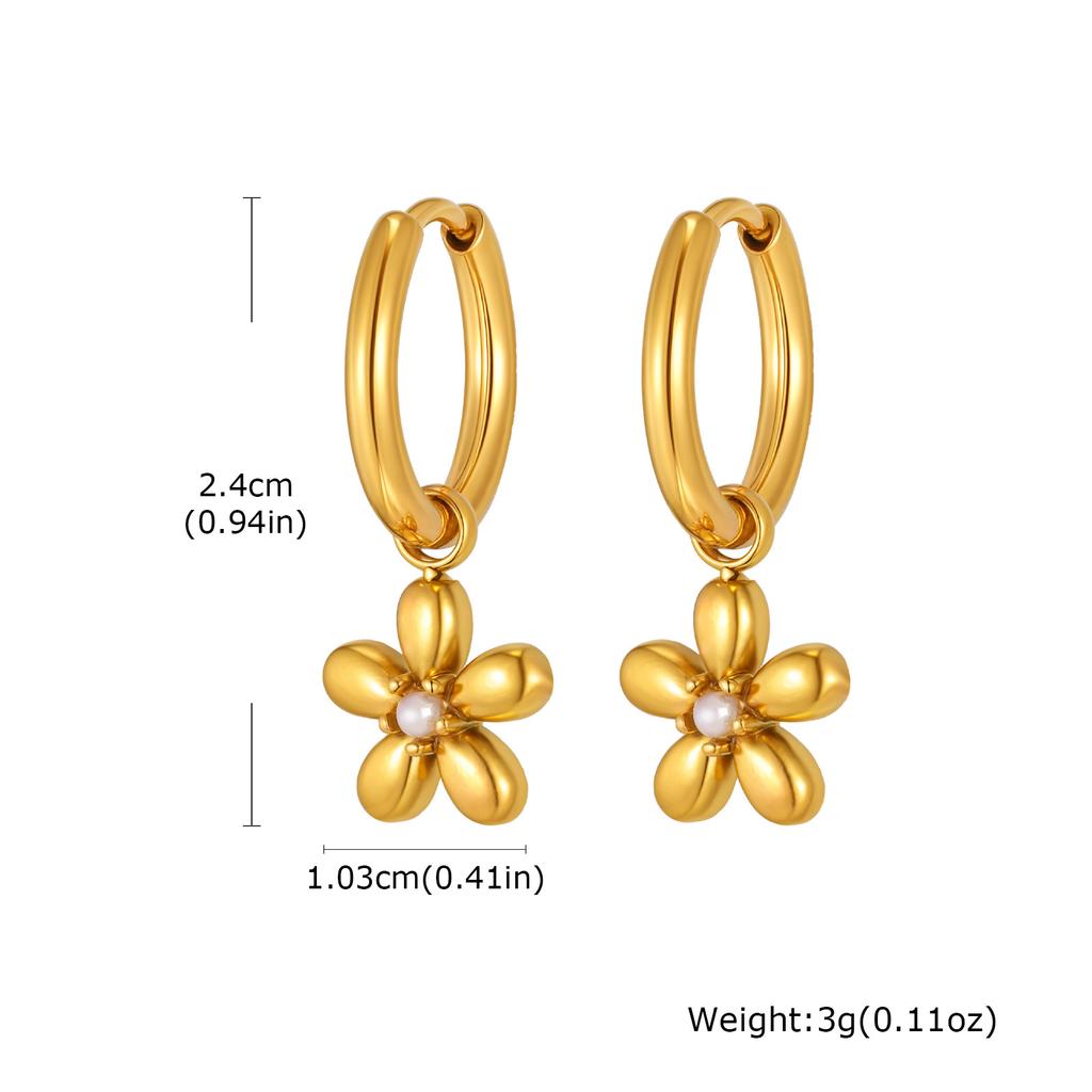 Vintage Luxury Zircon Flower Charms Huggies Hoop Earrings,18k Gold Plated Stainless Steel Earrings, Christmas Gift for Her