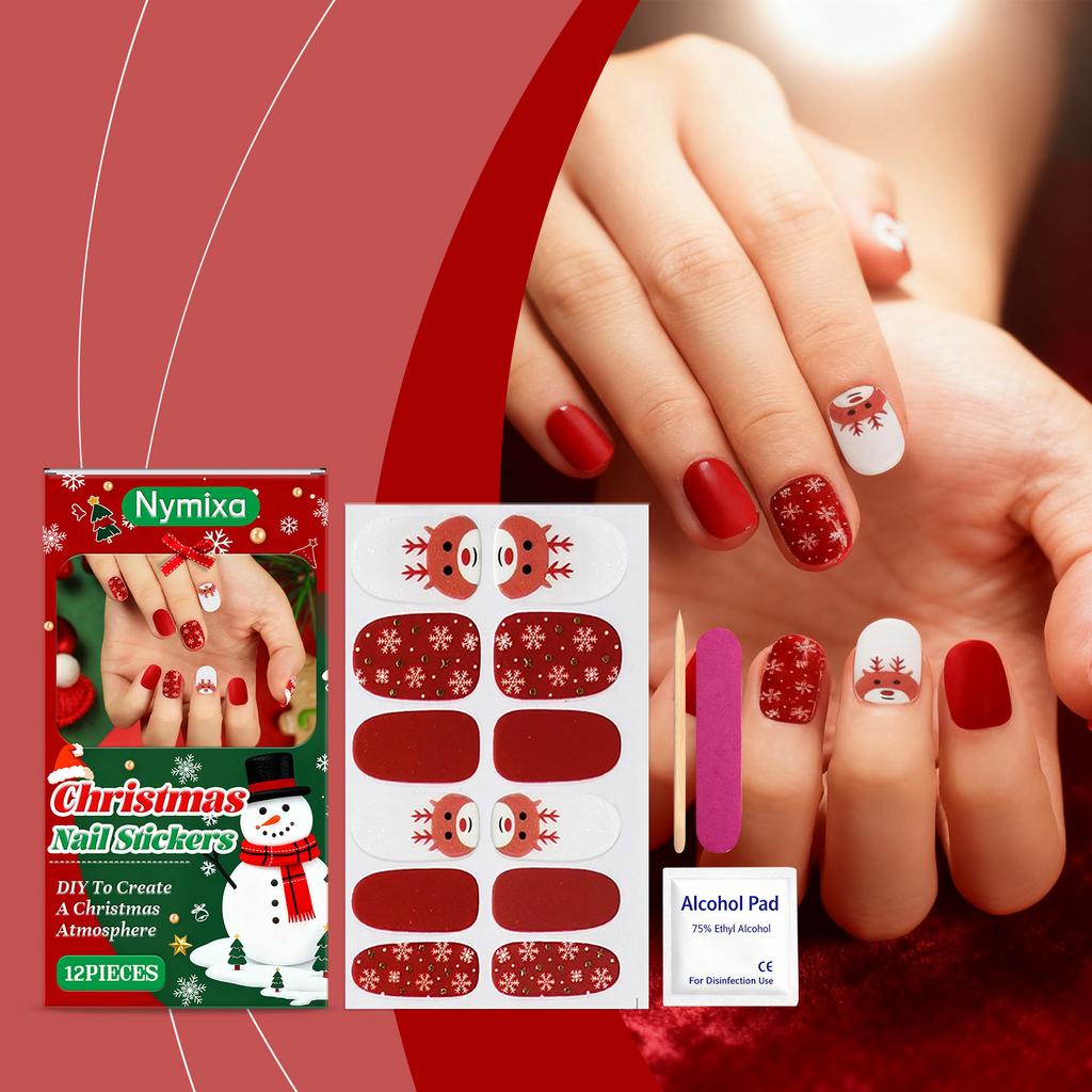 Nymixa Christmas atmosphere soft gel nail sticker set DIY creative glitter decoration convenient nail stickers