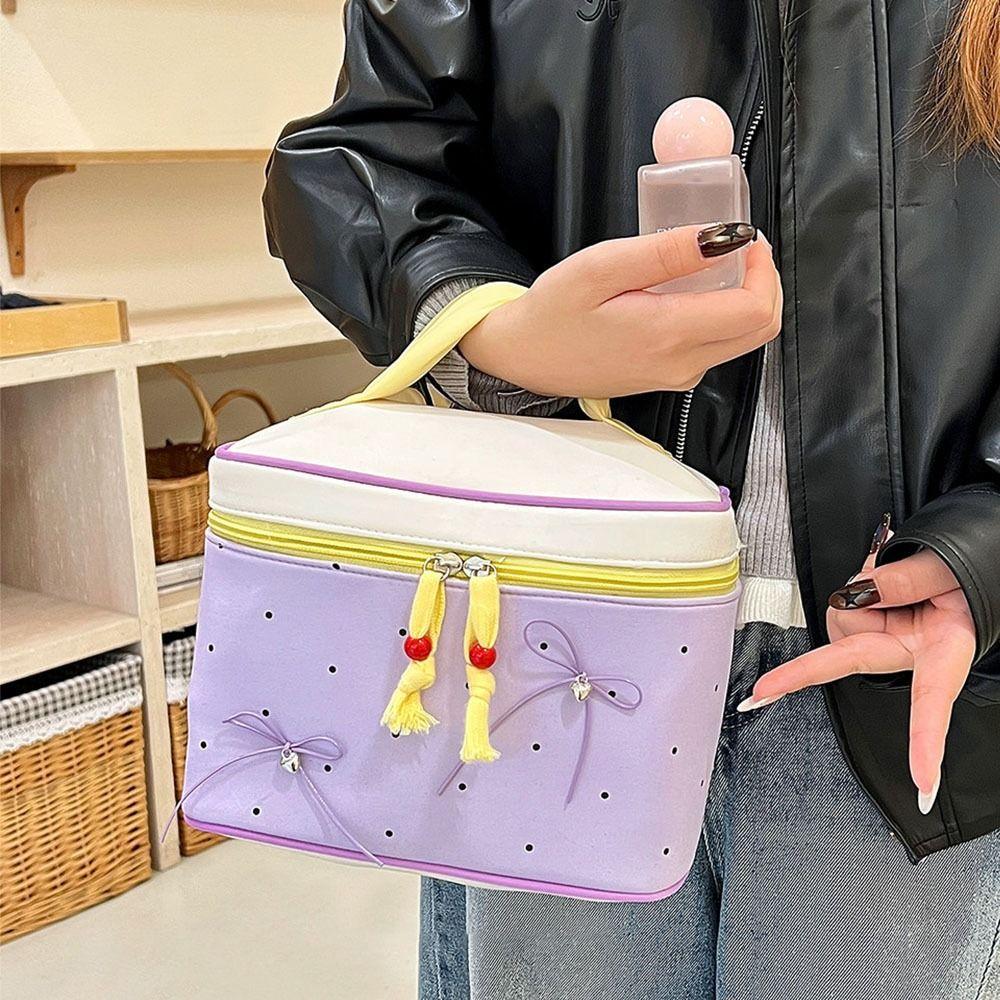 Neue Schleife Polka Dots Make-up-Aufbewahrungstasche Wasserdichte Multifunktionale Reise-Aufbewahrungstasche Handgehaltene Kosmetiktaschen