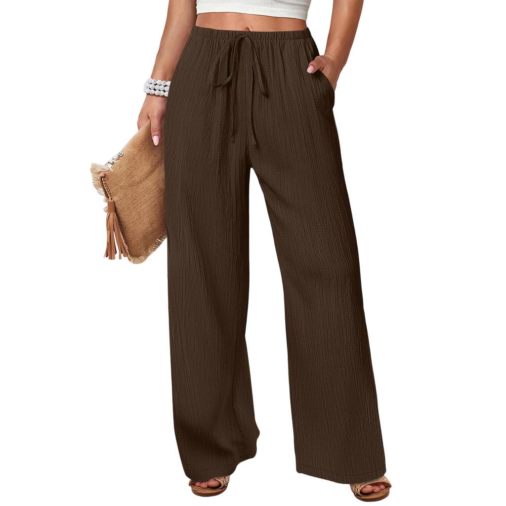 Women's Loose-fitting, -color, Straight-leg Casual Pants With Drawstring And Pockets.