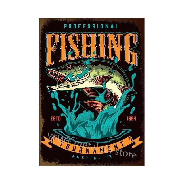 Vintage Fishing Rules Metal Tin Sign  Retro Wall Decor Plate for Farmhouse Cabin or Man Cave  Rustic Fishing Poster Plaque an