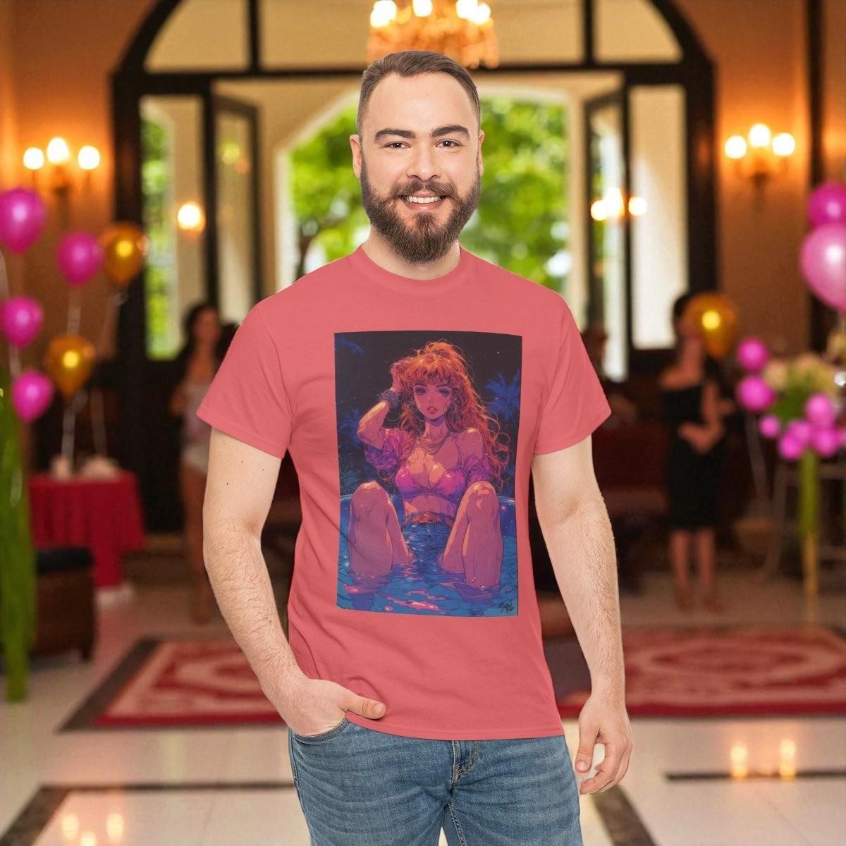 Cute Girl In Pool Anime, Vintage Starry Night Unisex Tee, Retro Aesthetic Shirt 3XL