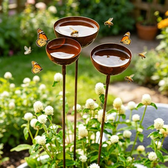 3 Pezzi Picchetto da Giardino Resistente alle Intemperie Picchetti da Giardino in Metallo Stazione di Abbeveratoio per Uccelli Multifunzionale per Giardino Esterno Cortile Patio Decorazione