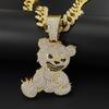 Cross Diamond Painting Bear Pendant Necklace - Trendy Hip-Hop Cuban Chain Clavicle Jewelry