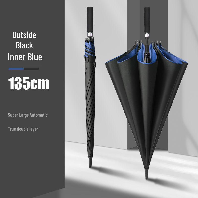 Herren Extra-Großer Doppelschichtiger Regenschirm mit Langem Verstärktem Griff für Zwei oder Drei Personen, Sturmfest und Langlebig.