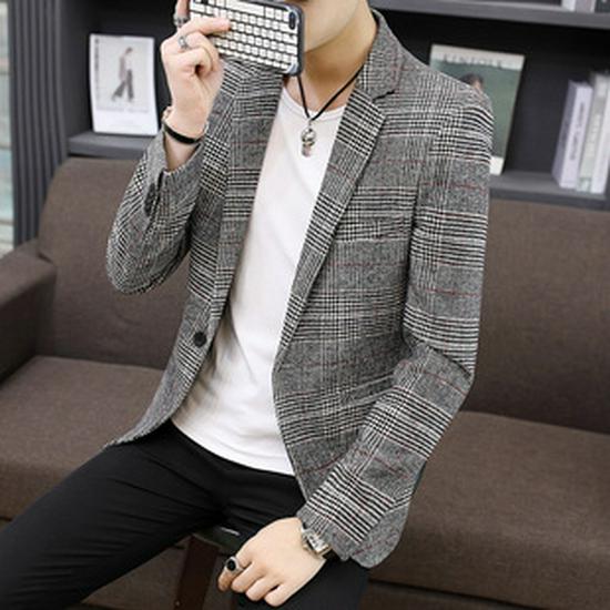 Pánský třídílný oblek střihu slim fit v korejském stylu na svatby a business casual
