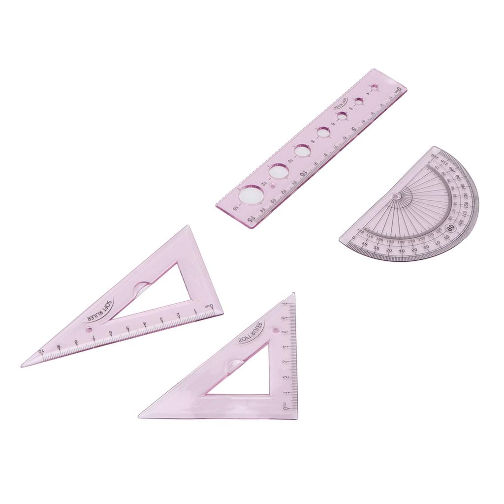 4pcs Ruler Soft Plastic Transparent Cute  Angle Length Measuring Tools for Kids Students Studyin